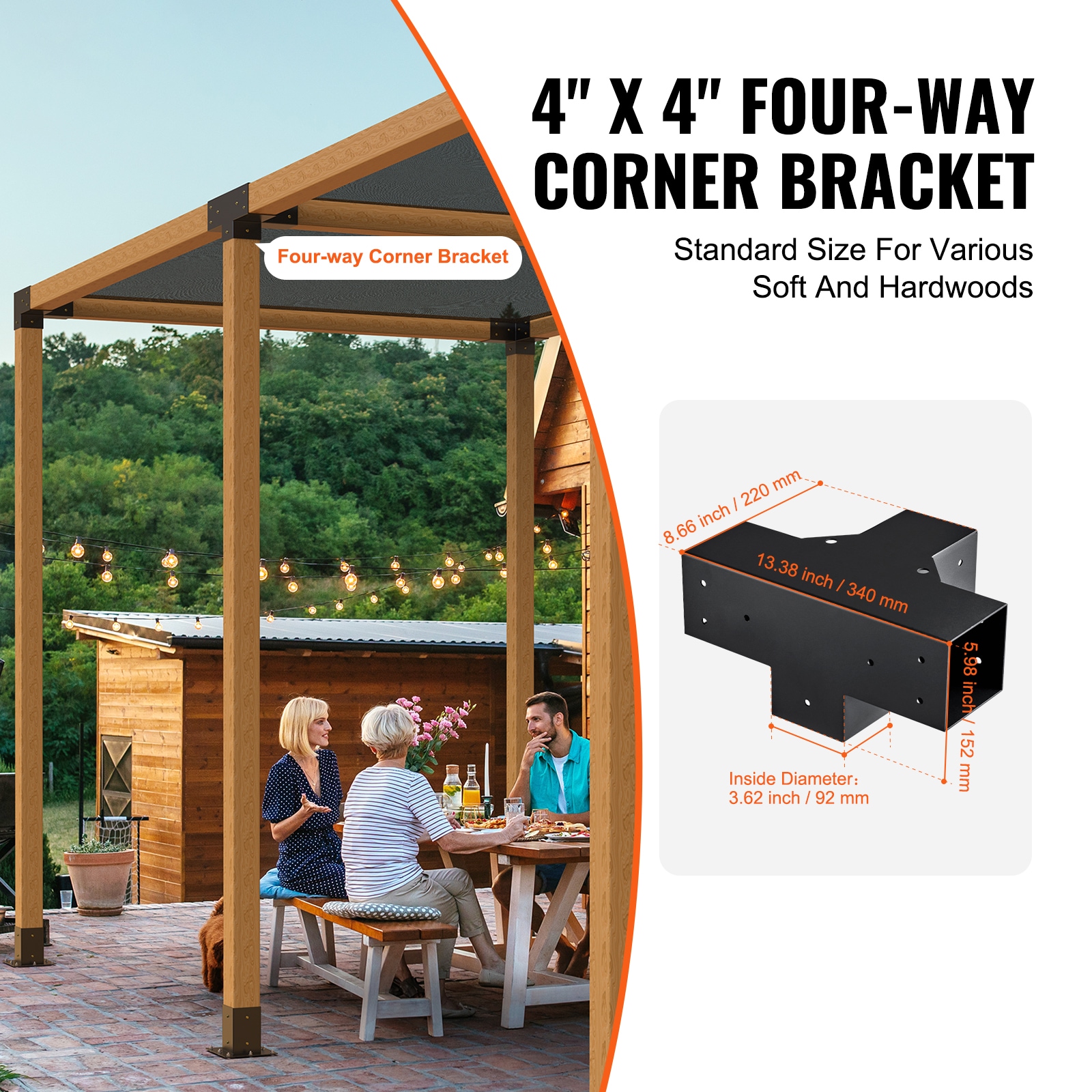 Pergola Bracket Kit 4''x4'', 2pcs 4-Way Heavy Duty Corner Bracket Woodworks DIY Post Base Kit, Easy Installation Wooden Beams For Gazebos, Patio Pergolas, Log Cabin Outdoor Pergola Hardware_maomaolike.com